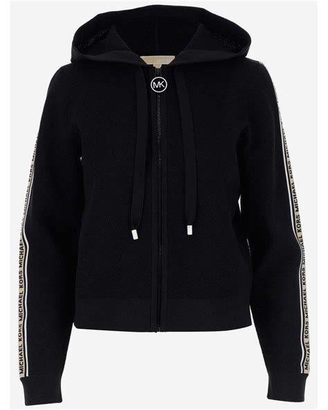 black zip up michael kors hoodie with logo fleece zip-up|Michael Kors zip up sweater.